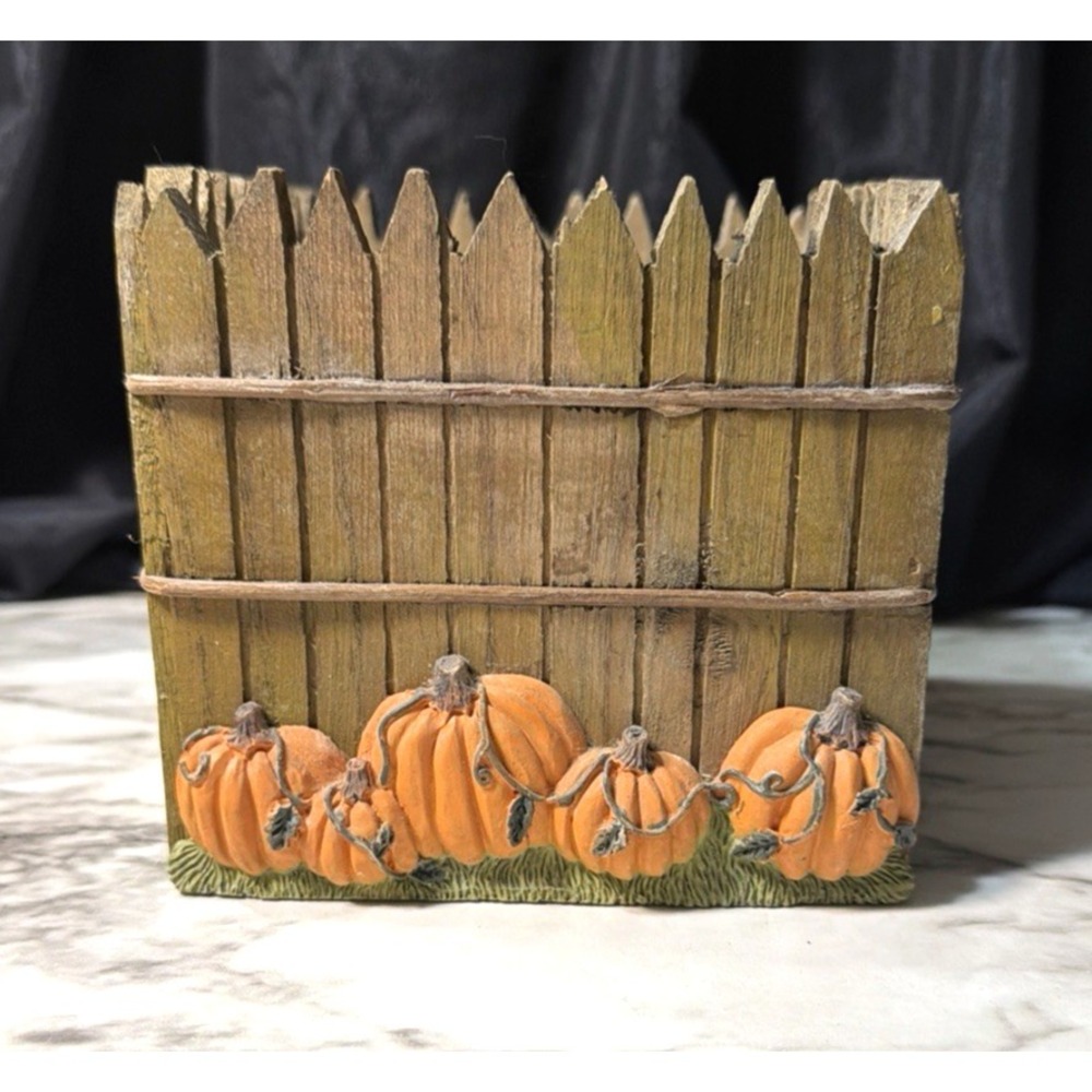 Wooden Box OR Planter with Pumpkins On One Side & Picket Fence 5" x4.5" (2765)